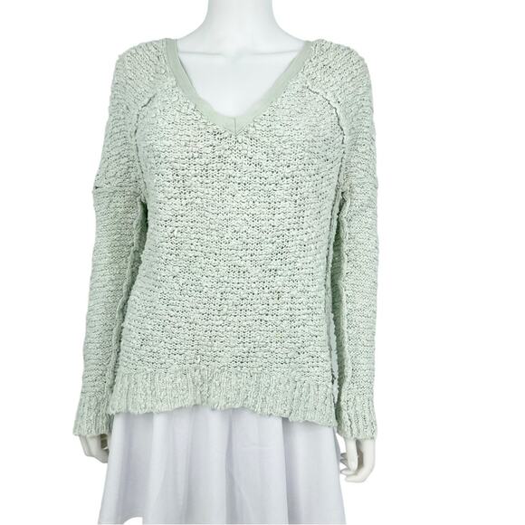 Free People Women Songbird Boucle Knit V-Neck Sweater Mint Green Size XS - Picture 3 of 7